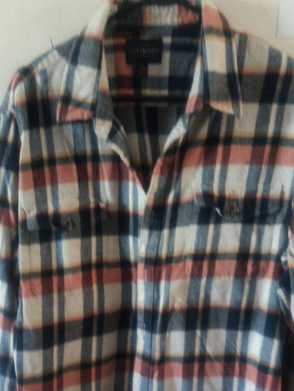 Lucky Brand Navy Blue, White & Rust Plaid Button-Down Shirt